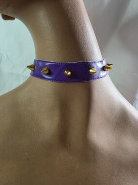 Bright Purple PVC 1/4" Gold Spiked Collar.
